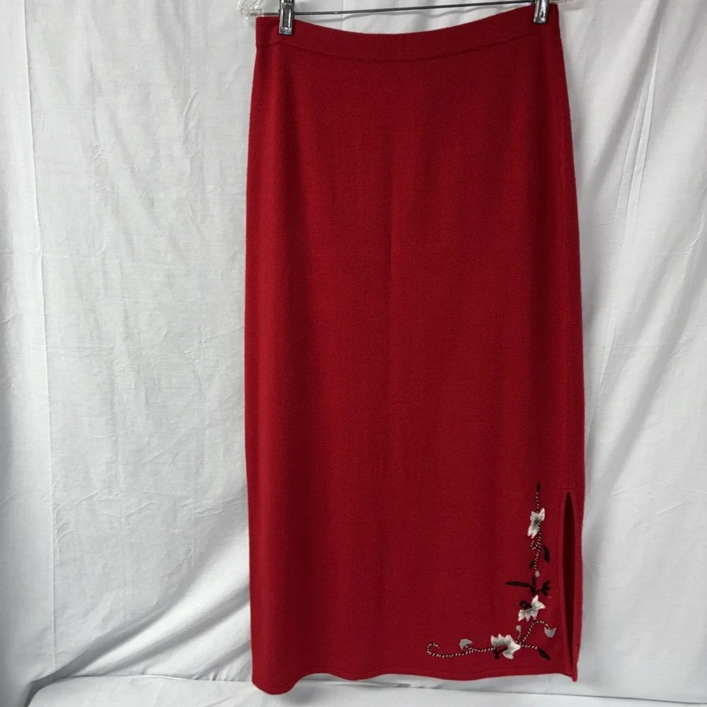 Requirements Vintage Sweater/Maxi Skirt Set Women’s Sz L/M Red Embroidered